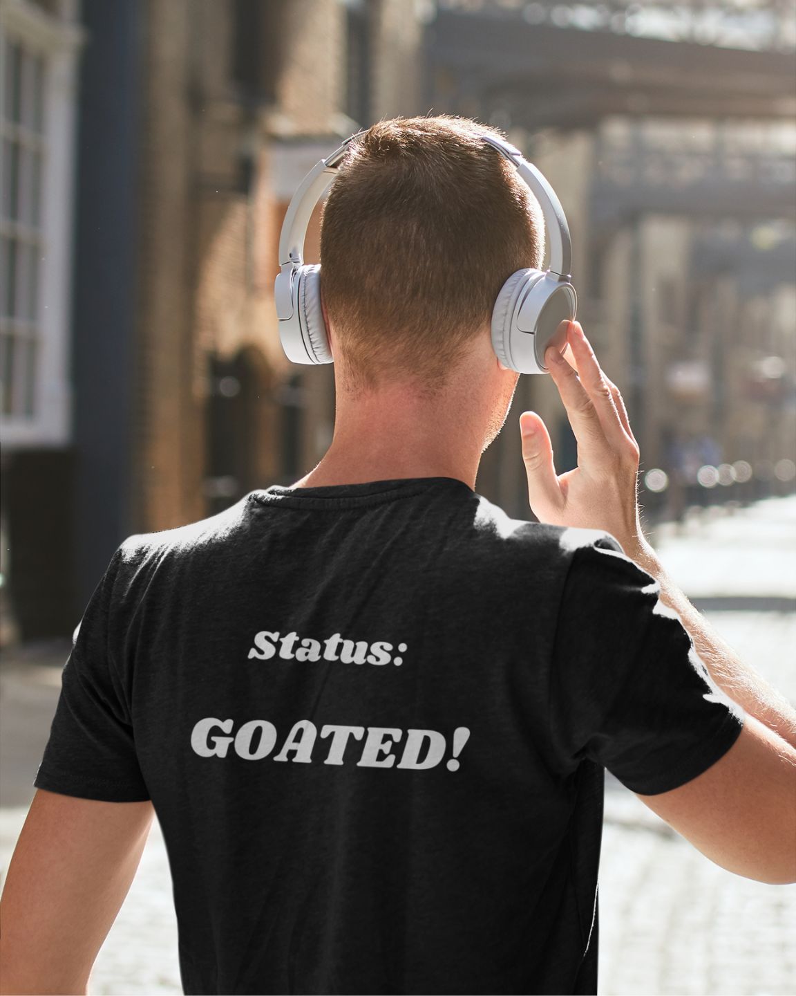 GOATEDDUDE - Status: GOATED - Adult Motivational Tee - Black - cotton/poly - GOATEDDUDE LLC