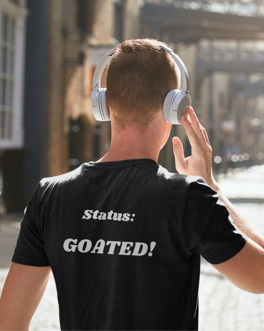 GOATEDDUDE - Status: GOATED - Adult Motivational Tee - Black - cotton/poly - GOATEDDUDE LLC